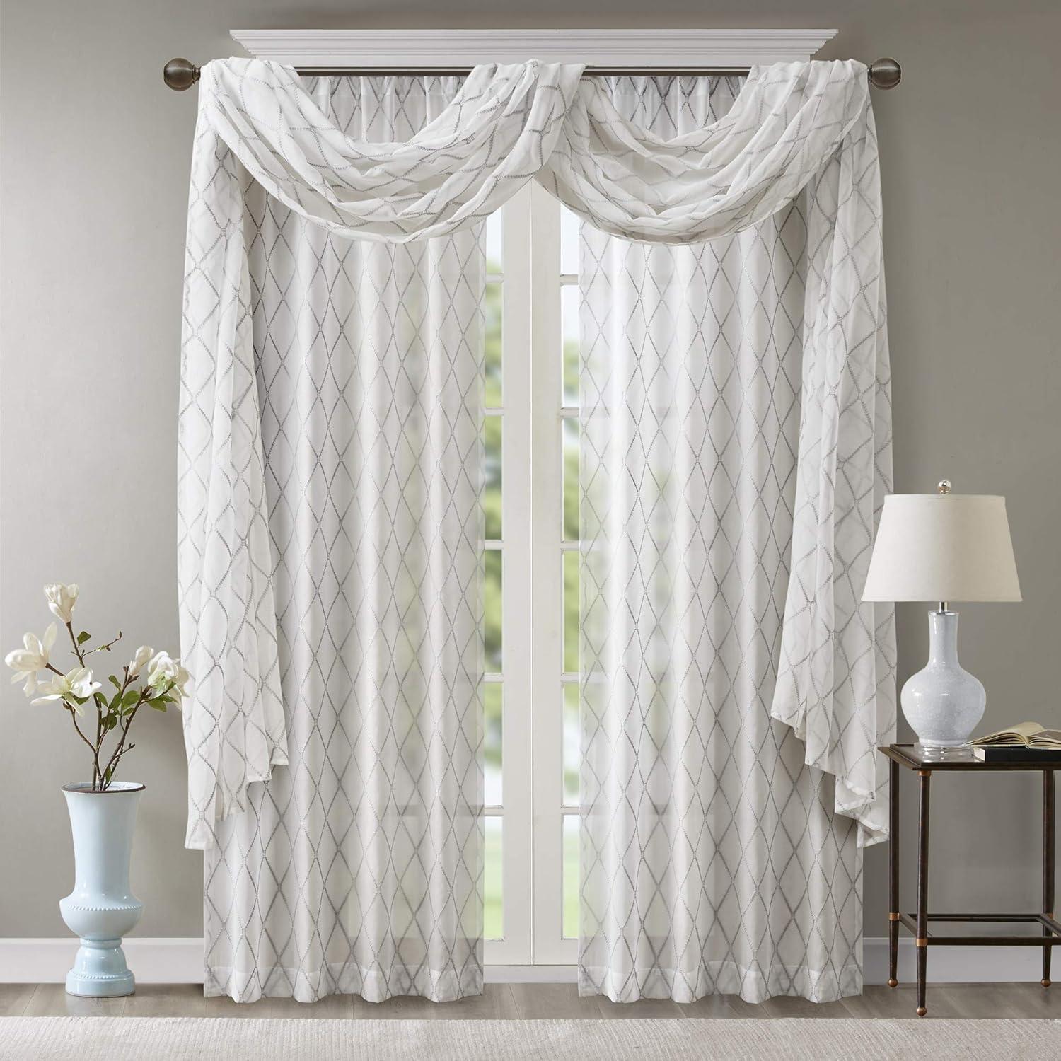 imageSheer Curtain Irina Embroidered Kitchen Transitional Fabric Sheers Single Curtain for Living Room Light Privacy Curtain Diffusing Sunlight 1Panel Pack 50quot x 95quot WhiteWhiteGrey