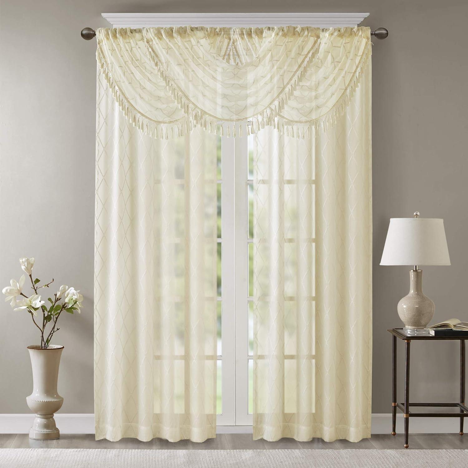 imageSheer Curtain Irina Embroidered Kitchen Transitional Fabric Sheers Single Curtain for Living Room Light Privacy Curtain Diffusing Sunlight 1Panel Pack 50quot x 95quot WhiteIvory