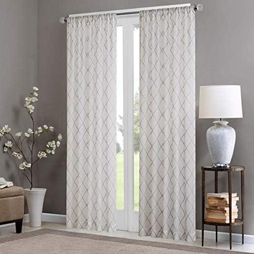 imageSheer Curtain Irina Embroidered Kitchen Transitional Fabric Sheers Single Curtain for Living Room Light Privacy Curtain Diffusing Sunlight 1Panel Pack 50quot x 95quot WhiteWhiteGrey