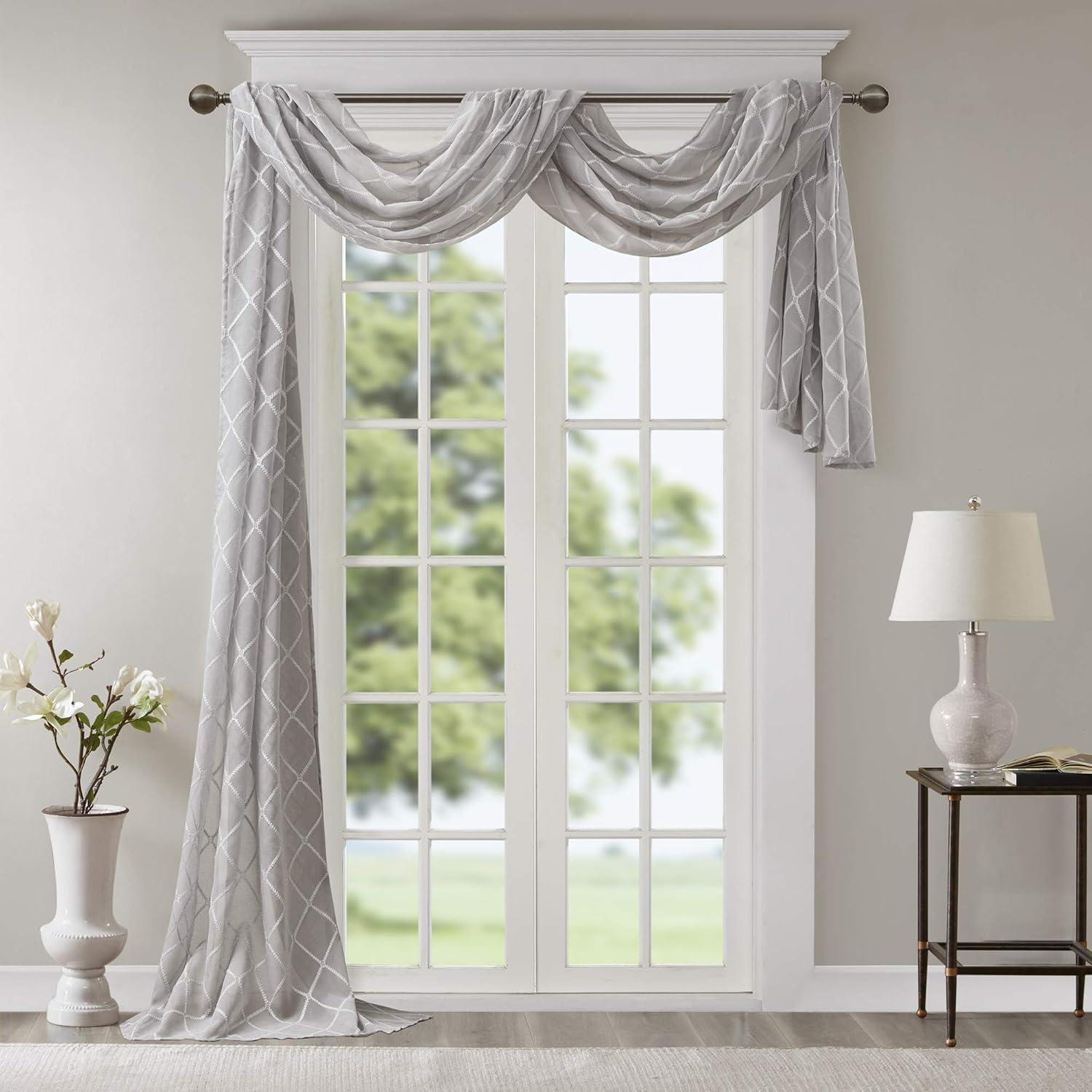 imageSheer Curtain Irina Embroidered Kitchen Transitional Fabric Sheers Single Curtain for Living Room Light Privacy Curtain Diffusing Sunlight 1Panel Pack 50quot x 95quot WhiteGrey