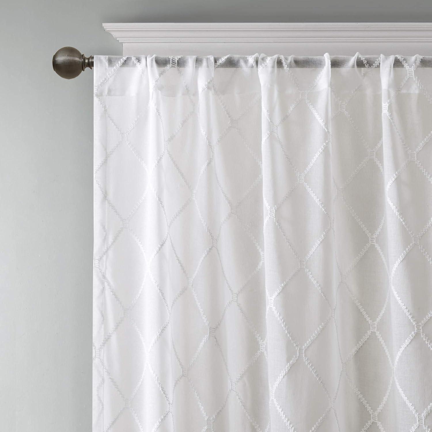 imageSheer Curtain Irina Embroidered Kitchen Transitional Fabric Sheers Single Curtain for Living Room Light Privacy Curtain Diffusing Sunlight 1Panel Pack 50quot x 95quot WhiteWhite