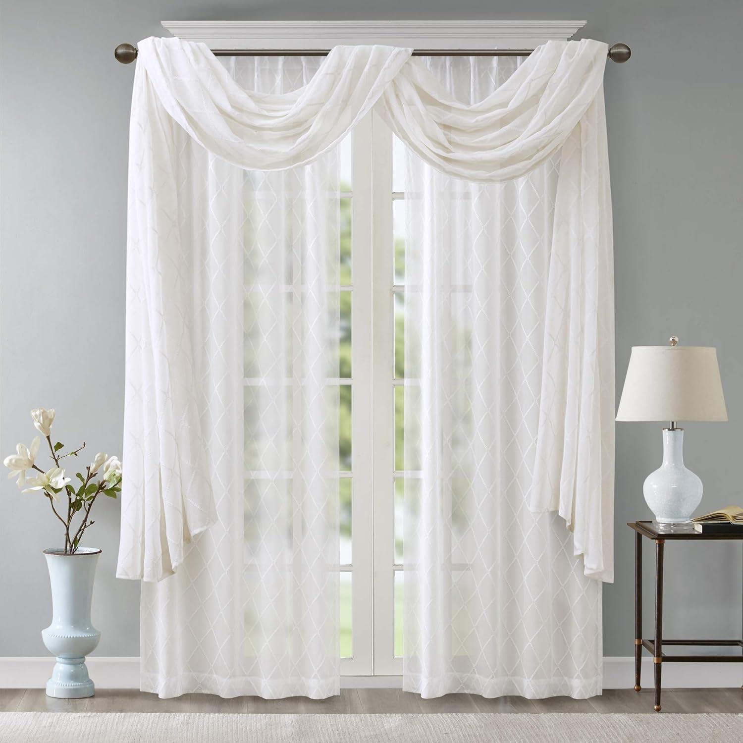 imageSheer Curtain Irina Embroidered Kitchen Transitional Fabric Sheers Single Curtain for Living Room Light Privacy Curtain Diffusing Sunlight 1Panel Pack 50quot x 95quot WhiteWhite