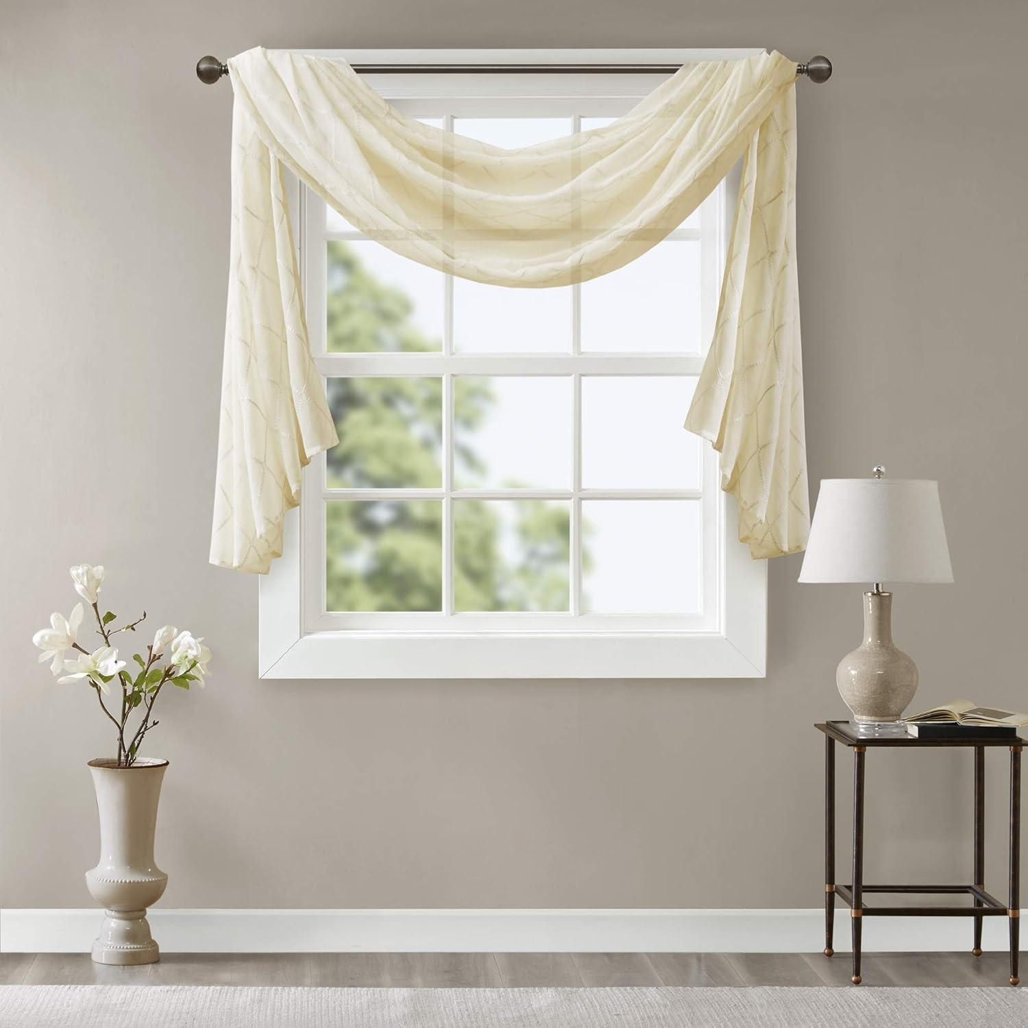 imageSheer Curtain Irina Embroidered Kitchen Transitional Fabric Sheers Single Curtain for Living Room Light Privacy Curtain Diffusing Sunlight 1Panel Pack 50quot x 95quot WhiteIvory