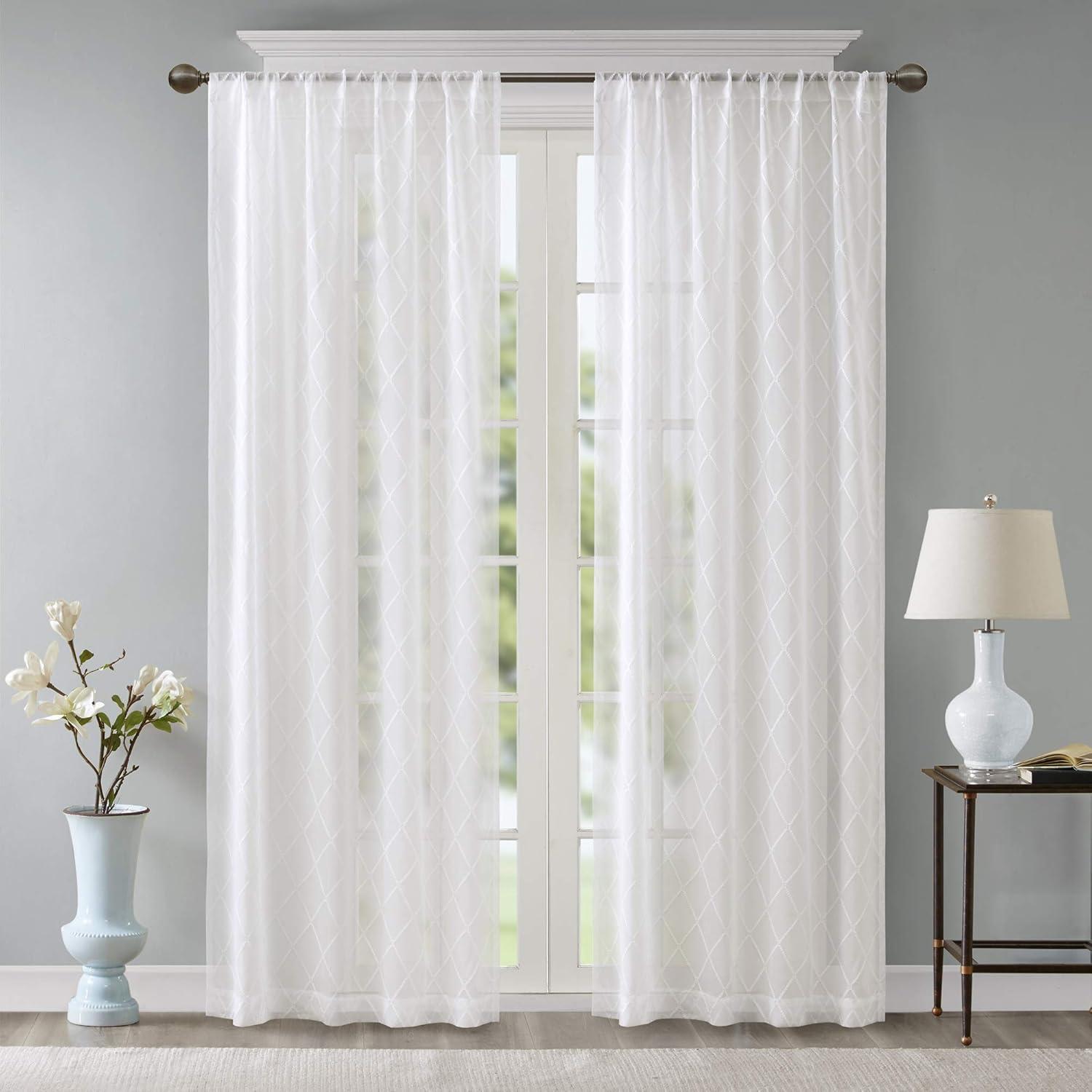 imageSheer Curtain Irina Embroidered Kitchen Transitional Fabric Sheers Single Curtain for Living Room Light Privacy Curtain Diffusing Sunlight 1Panel Pack 50quot x 95quot WhiteWhite