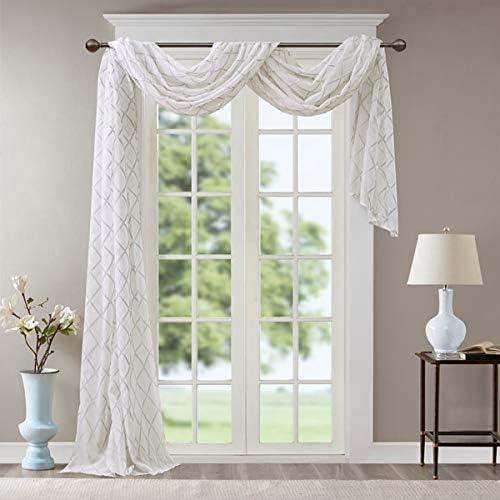 imageSheer Curtain Irina Embroidered Kitchen Transitional Fabric Sheers Single Curtain for Living Room Light Privacy Curtain Diffusing Sunlight 1Panel Pack 50quot x 95quot WhiteWhiteGrey