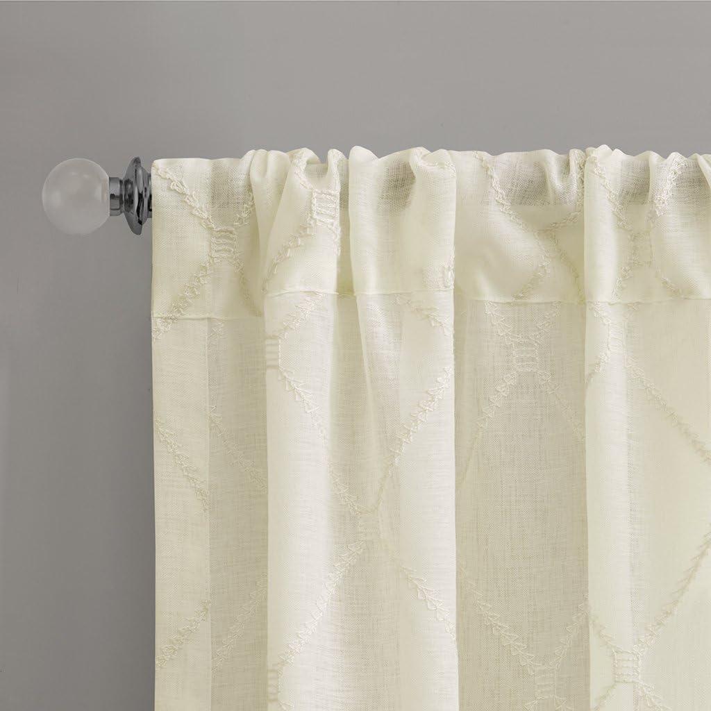 imageSheer Curtain Irina Embroidered Kitchen Transitional Fabric Sheers Single Curtain for Living Room Light Privacy Curtain Diffusing Sunlight 1Panel Pack 50quot x 95quot WhiteIvory