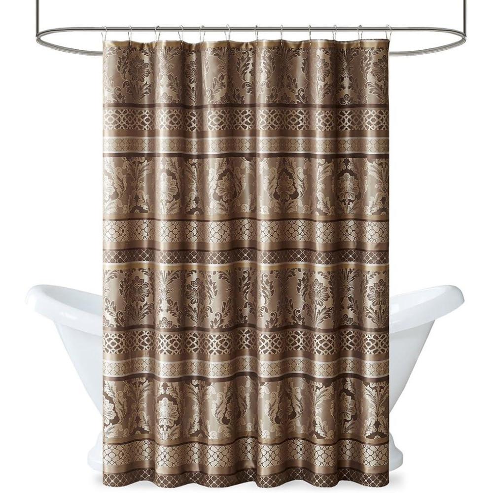 imageBellagio Taupe Shower Curtain Transitional Shower Curtains for Bathroom 72 X 72 BeigeBrown
