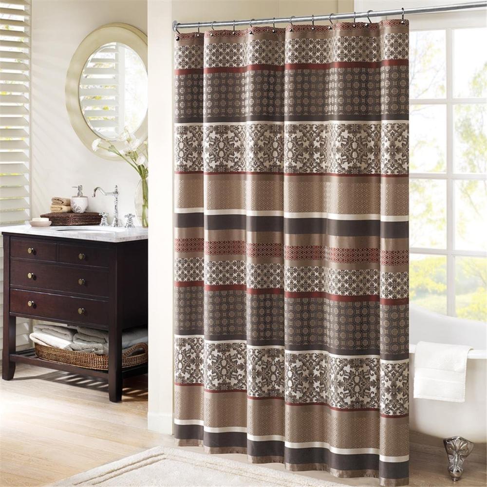 imageBellagio Taupe Shower Curtain Transitional Shower Curtains for Bathroom 72 X 72 BeigeRed