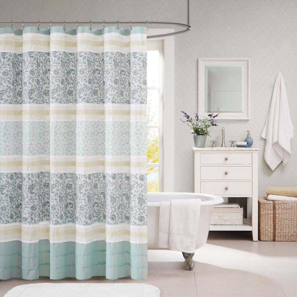 imageDawn Modern Cotton Fabric Shower Curtain CottageCountry Print Design Shower Curtains for Bathroom 72 X 72 BlueAqua