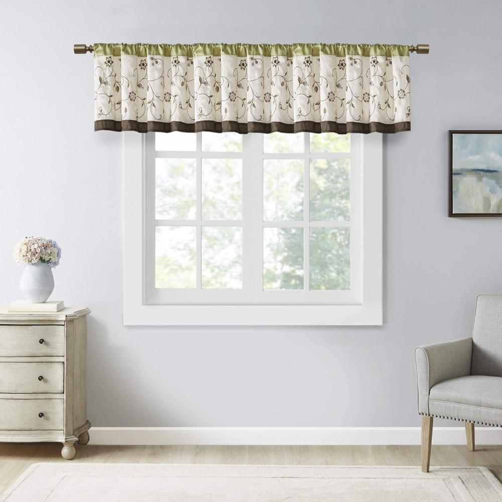imageEmbroidered Light Filtering Rod Pocket Window Treatment Curtain Window Panel Drape for Bedroom Livingroom and DormGreen