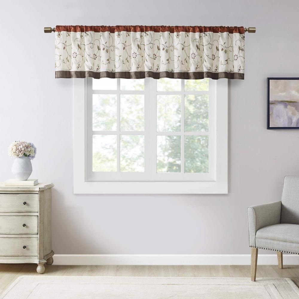 imageEmbroidered Light Filtering Rod Pocket Window Treatment Curtain Window Panel Drape for Bedroom Livingroom and DormSpice
