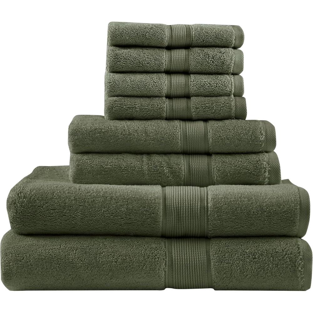 imageMadison Park 800GSM Bathroom Towel Set of 8 100 Cotton Bath Towel Set for Bathroom Luxurious Highly Absorbent 2 Bath Towels 2 Hand Towels 4 Washcloths Quick Dry Spa Quality SeafoamOlive Green