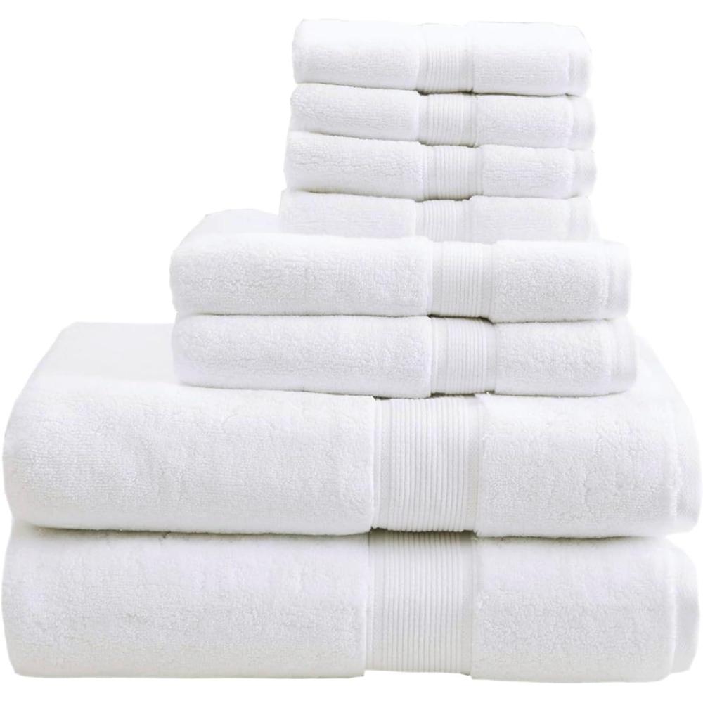 imageMadison Park 800GSM Bathroom Towel Set of 8 100 Cotton Bath Towel Set for Bathroom Luxurious Highly Absorbent 2 Bath Towels 2 Hand Towels 4 Washcloths Quick Dry Spa Quality SeafoamWhite