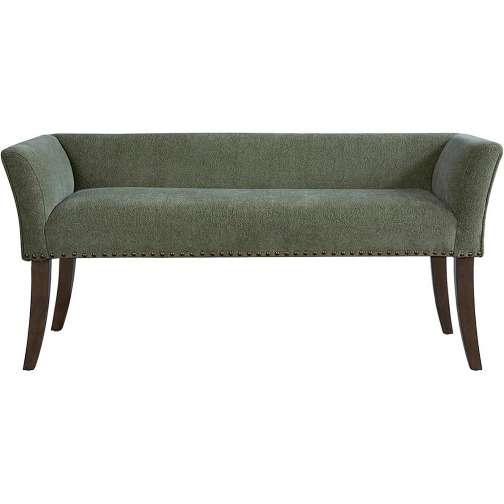 imageMadison Park Accent Bench Upholstered with Nailhead Trim ampamp Padded Seat Entryway Bench Small End of Bed Bench with Back 495quot W x 1925quot D x 23quot H TanGreen