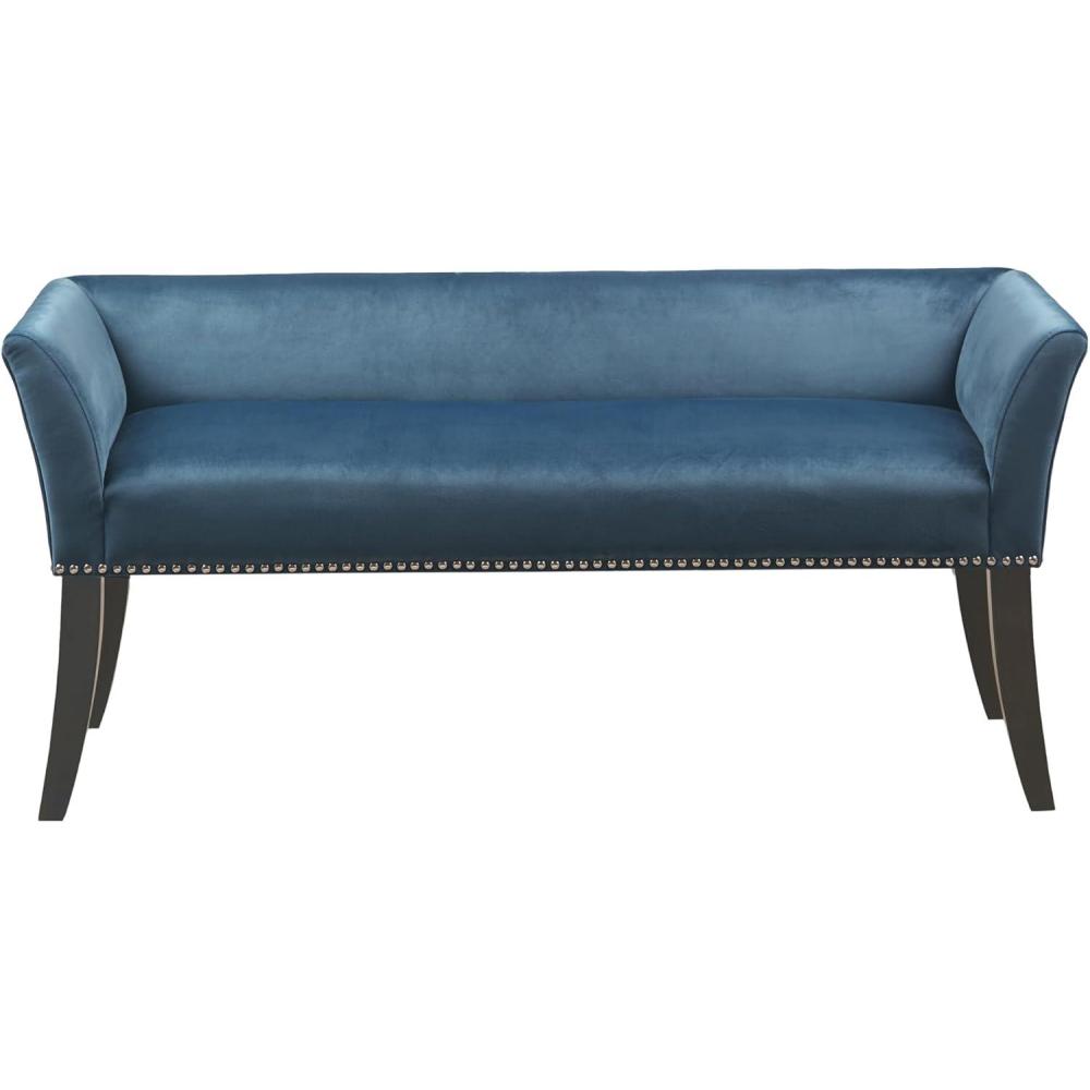 imageMadison Park Accent Bench Upholstered with Nailhead Trim ampamp Padded Seat Entryway Bench Small End of Bed Bench with Back 495quot W x 1925quot D x 23quot H TanBlue