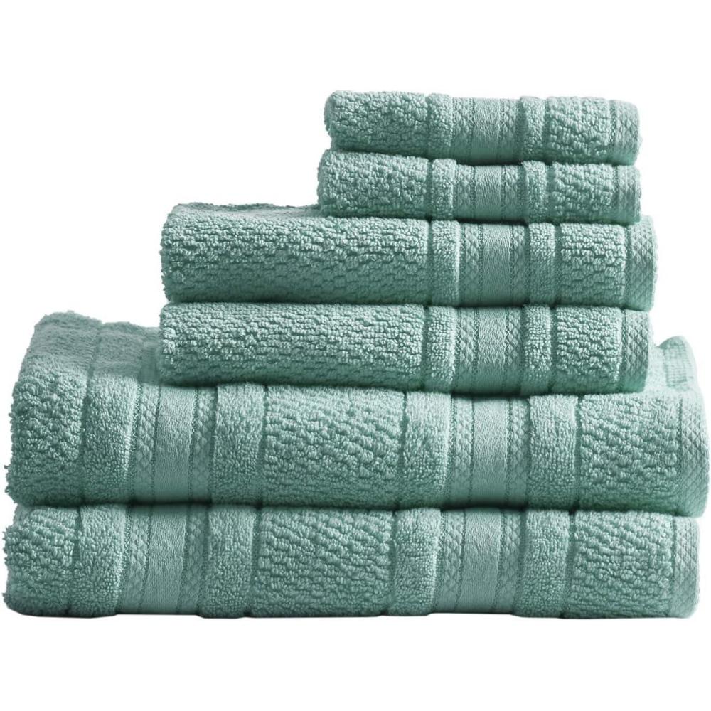imageMadison Park Adrien 100 Cotton Soft Bathroom Towel Set Highly Absorbent Zero Twist Quick Dry Include 2 for Shower 2 Hand ampamp 2 Facial Wash Cloth Multi Sizes Seafoam 6 PieceTeal