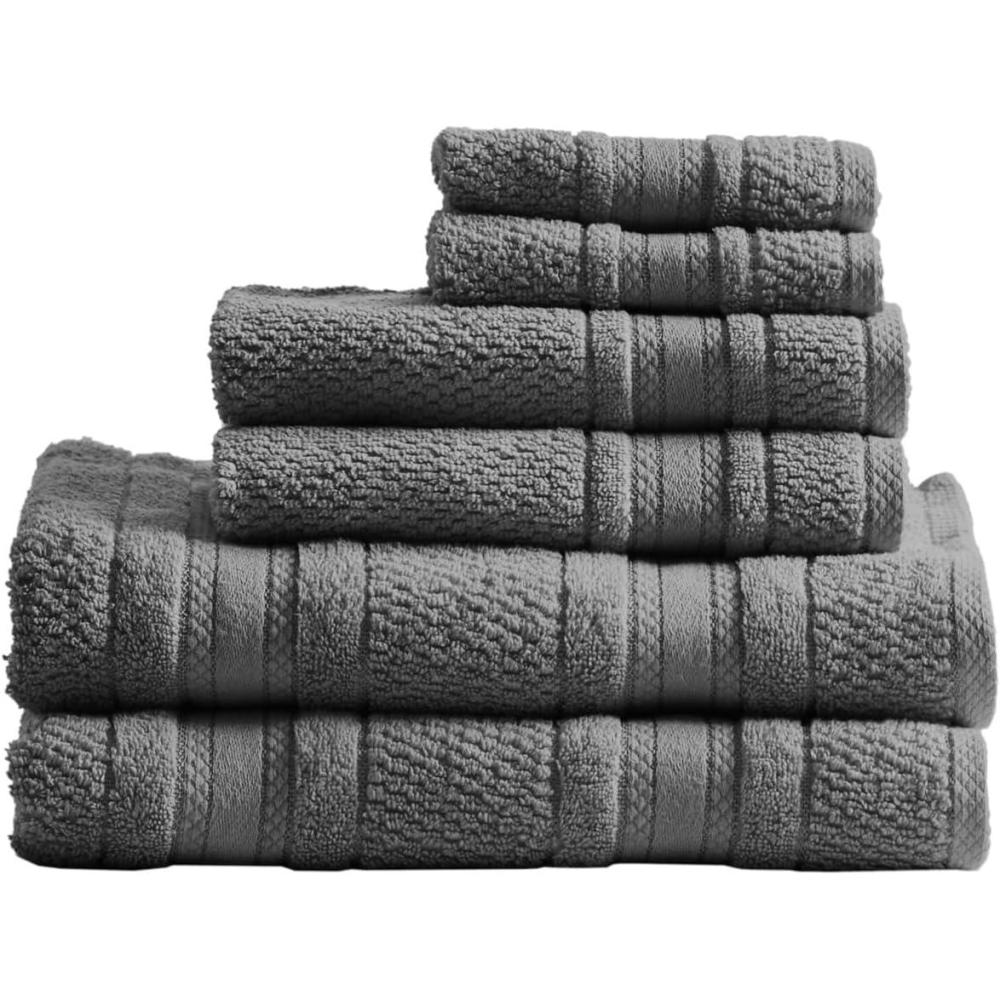 imageMadison Park Adrien 100 Cotton Soft Bathroom Towel Set Highly Absorbent Zero Twist Quick Dry Include 2 for Shower 2 Hand ampamp 2 Facial Wash Cloth Multi Sizes Seafoam 6 PieceDark Gray