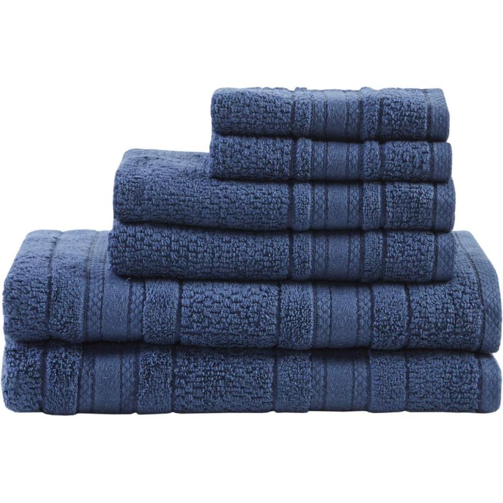 imageMadison Park Adrien 100 Cotton Soft Bathroom Towel Set Highly Absorbent Zero Twist Quick Dry Include 2 for Shower 2 Hand ampamp 2 Facial Wash Cloth Multi Sizes Seafoam 6 PieceBlue