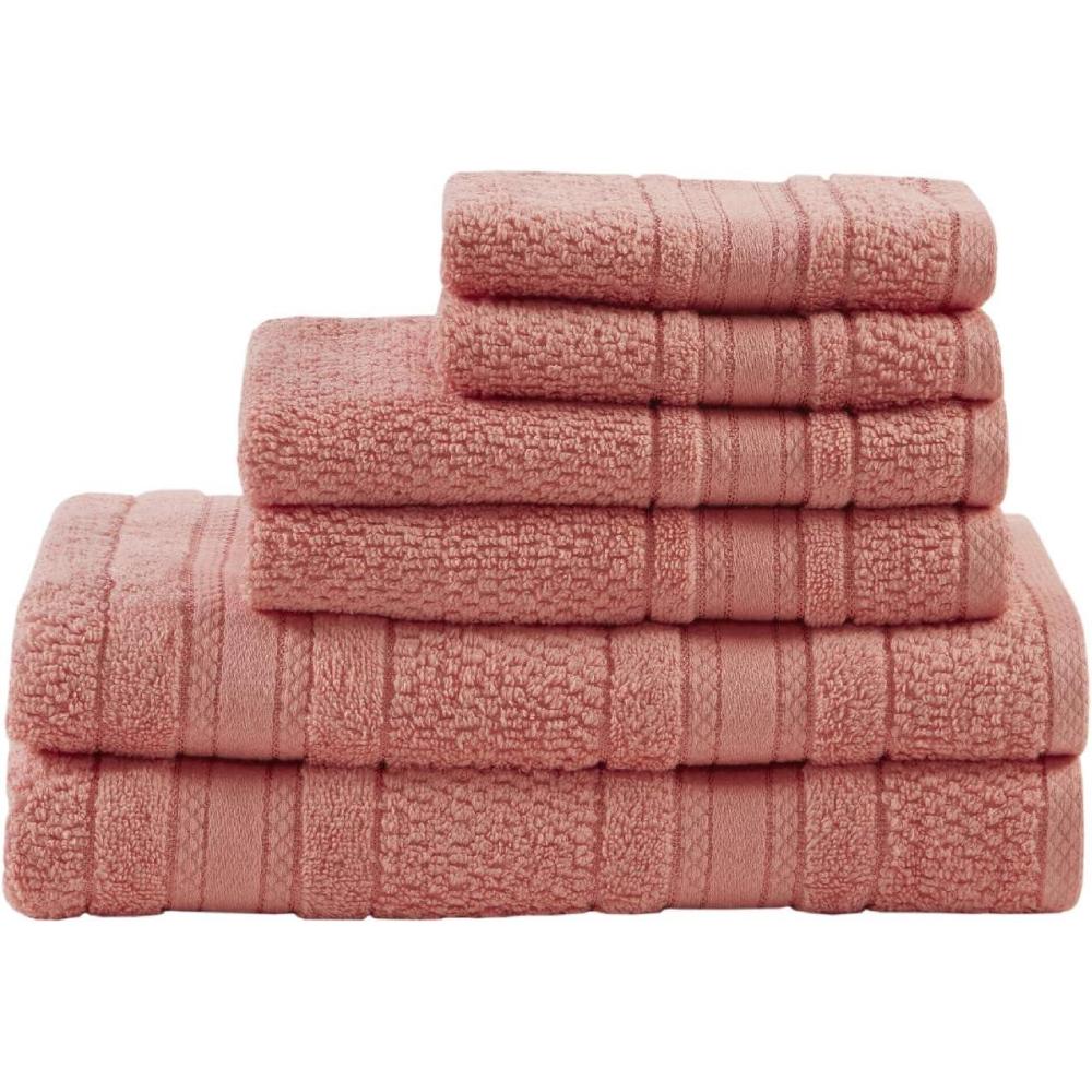 imageMadison Park Adrien 100 Cotton Soft Bathroom Towel Set Highly Absorbent Zero Twist Quick Dry Include 2 for Shower 2 Hand ampamp 2 Facial Wash Cloth Multi Sizes Seafoam 6 PieceCoral