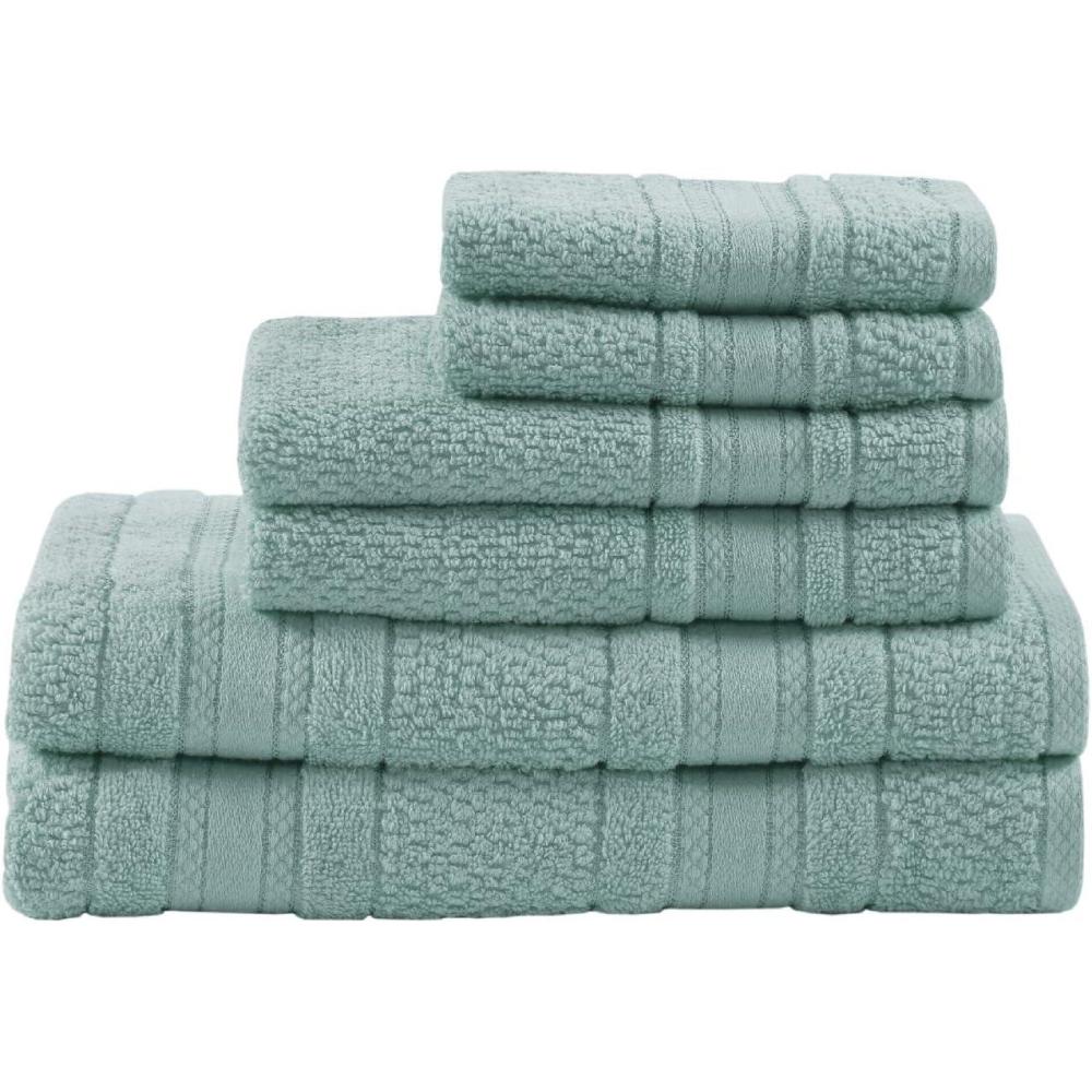 imageMadison Park Adrien 100 Cotton Soft Bathroom Towel Set Highly Absorbent Zero Twist Quick Dry Include 2 for Shower 2 Hand ampamp 2 Facial Wash Cloth Multi Sizes Seafoam 6 PieceSeafoam