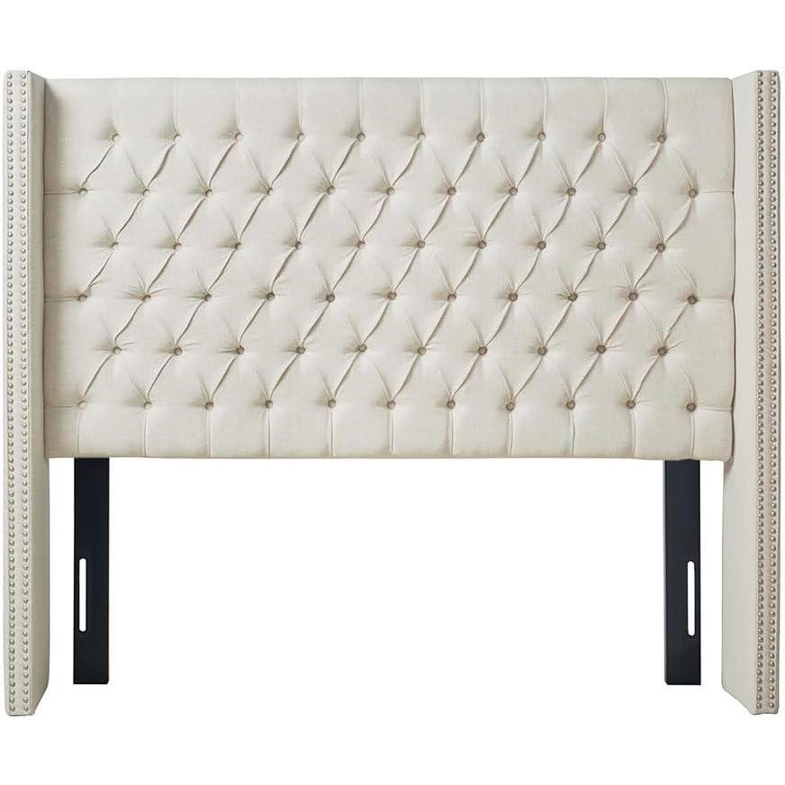 imageMadison Park Amelia Upholstered Headboard Nail Head Trim Wingback Button Tufted King CreamCream