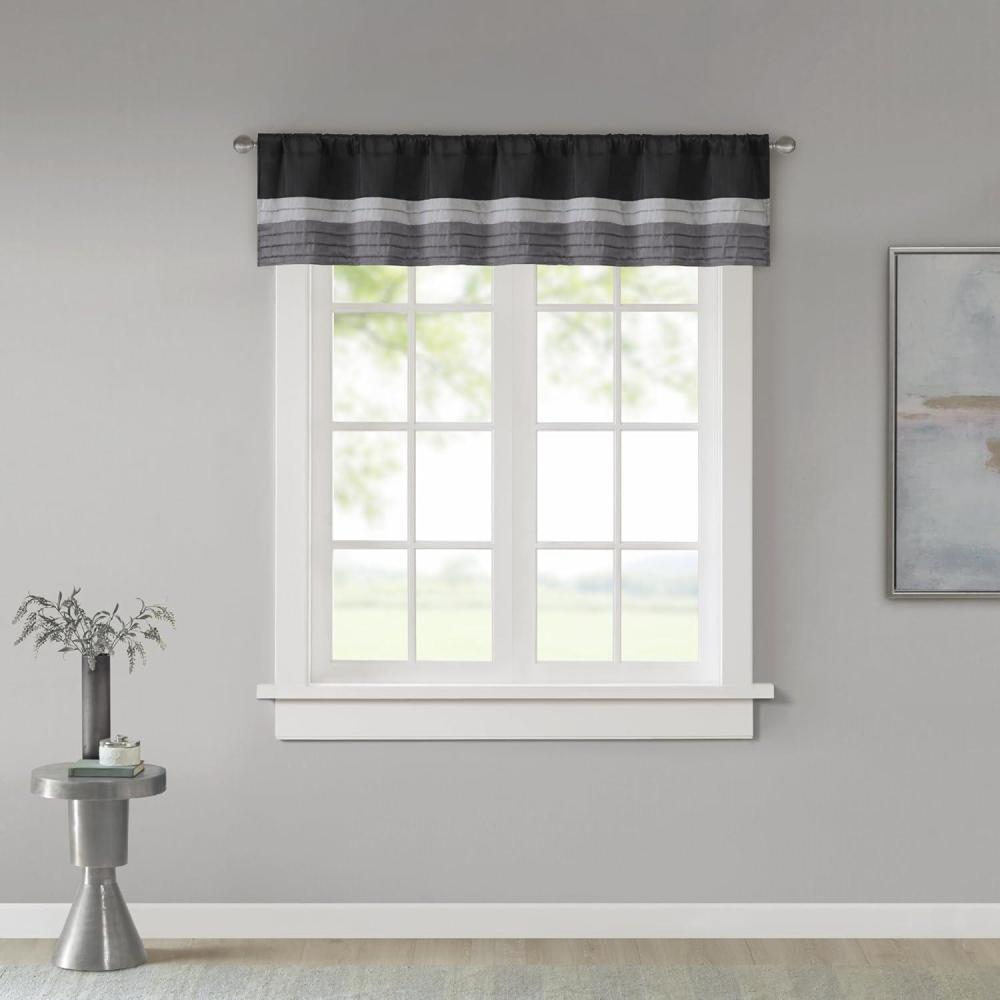 imageMadison Park Amherst Single Panel Faux Silk Rod Pocket Curtain With Privacy Lining for Living Room Window Drapes for Bedroom and Dorm 50x18 BlackBlack