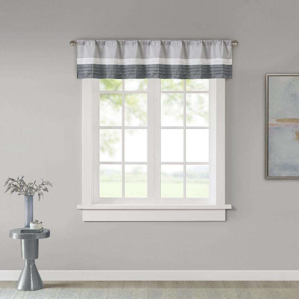 imageMadison Park Amherst Single Panel Faux Silk Rod Pocket Curtain With Privacy Lining for Living Room Window Drapes for Bedroom and Dorm 50x18 BlackGrey