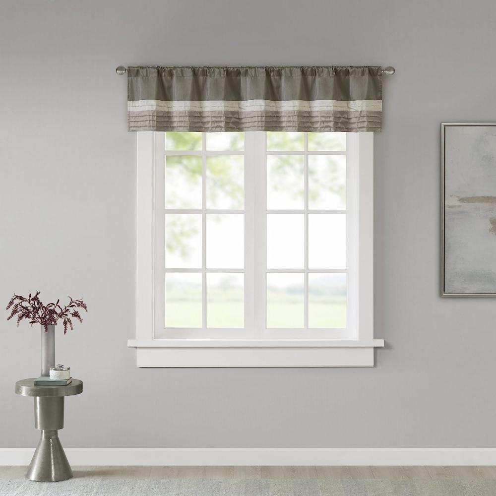 imageMadison Park Amherst Single Panel Faux Silk Rod Pocket Curtain With Privacy Lining for Living Room Window Drapes for Bedroom and Dorm 50x18 BlackNatural