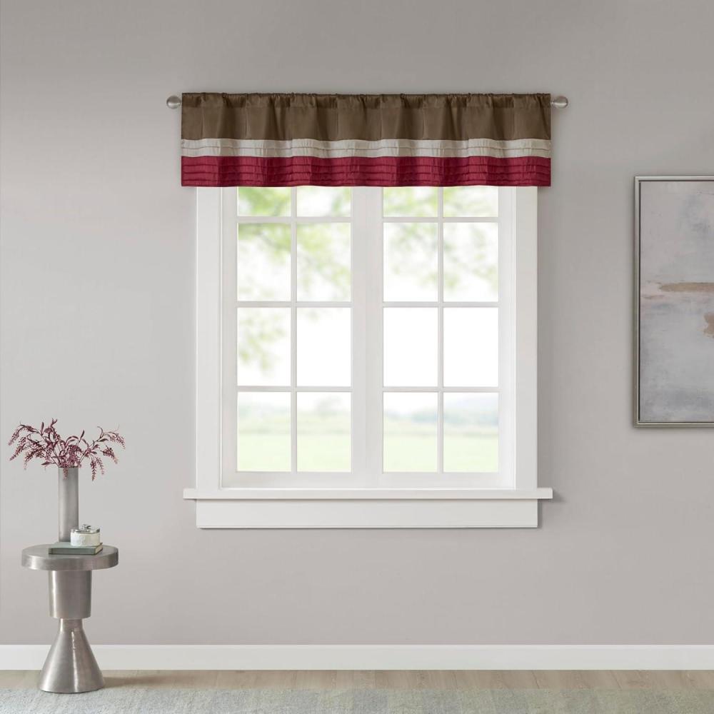 imageMadison Park Amherst Single Panel Faux Silk Rod Pocket Curtain With Privacy Lining for Living Room Window Drapes for Bedroom and Dorm 50x18 BlackRed