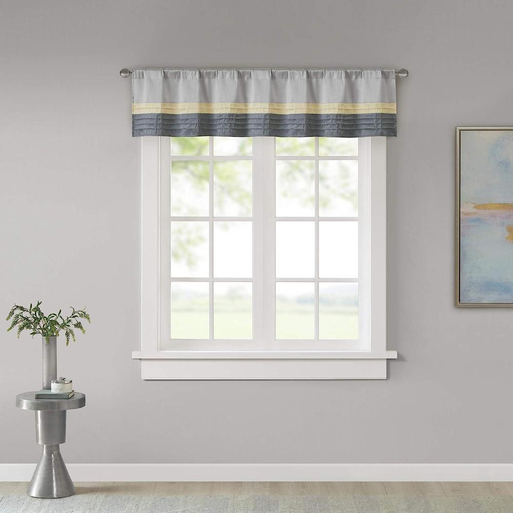 imageMadison Park Amherst Single Panel Faux Silk Rod Pocket Curtain With Privacy Lining for Living Room Window Drapes for Bedroom and Dorm 50x18 BlackYellow