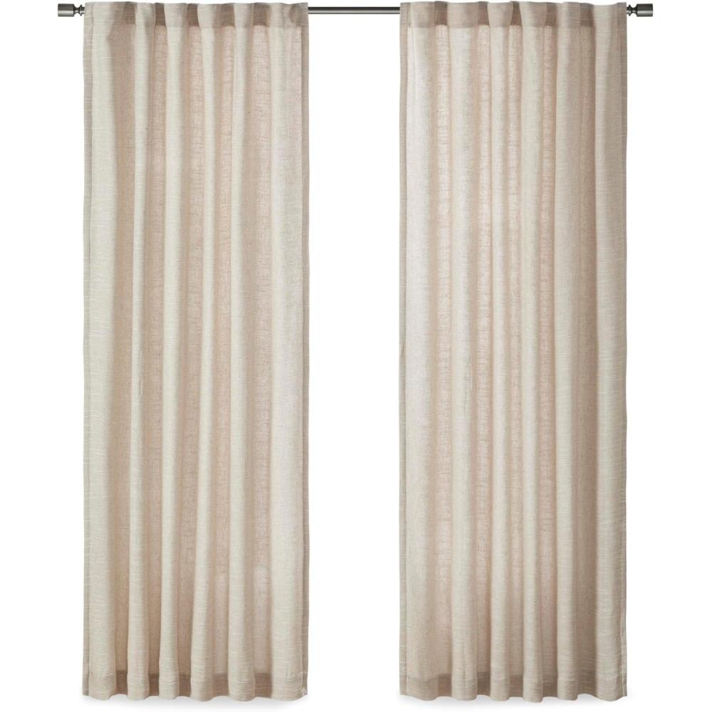 imageMadison Park Anaheim Cabin Plaid Curtain Window Thermal Insulated Fleece Lining Living Room Decor Room Darkening Drape for Bedroom 1Single Panel Pack 50quot x 84quot Rod Pocket NaturalRod Pocket  Solid Natural