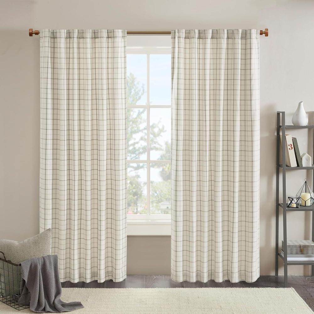 imageMadison Park Anaheim Cabin Plaid Curtain Window Thermal Insulated Fleece Lining Living Room Decor Room Darkening Drape for Bedroom 1Single Panel Pack 50quot x 84quot Rod Pocket NaturalRod Pocket Natural