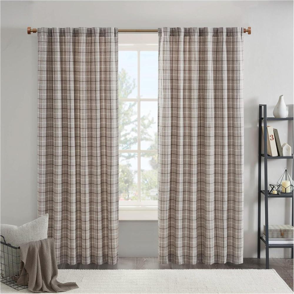 imageMadison Park Anaheim Cabin Plaid Curtain Window Thermal Insulated Fleece Lining Living Room Decor Room Darkening Drape for Bedroom 1Single Panel Pack 50quot x 84quot Rod Pocket NaturalRod Pocket Brown