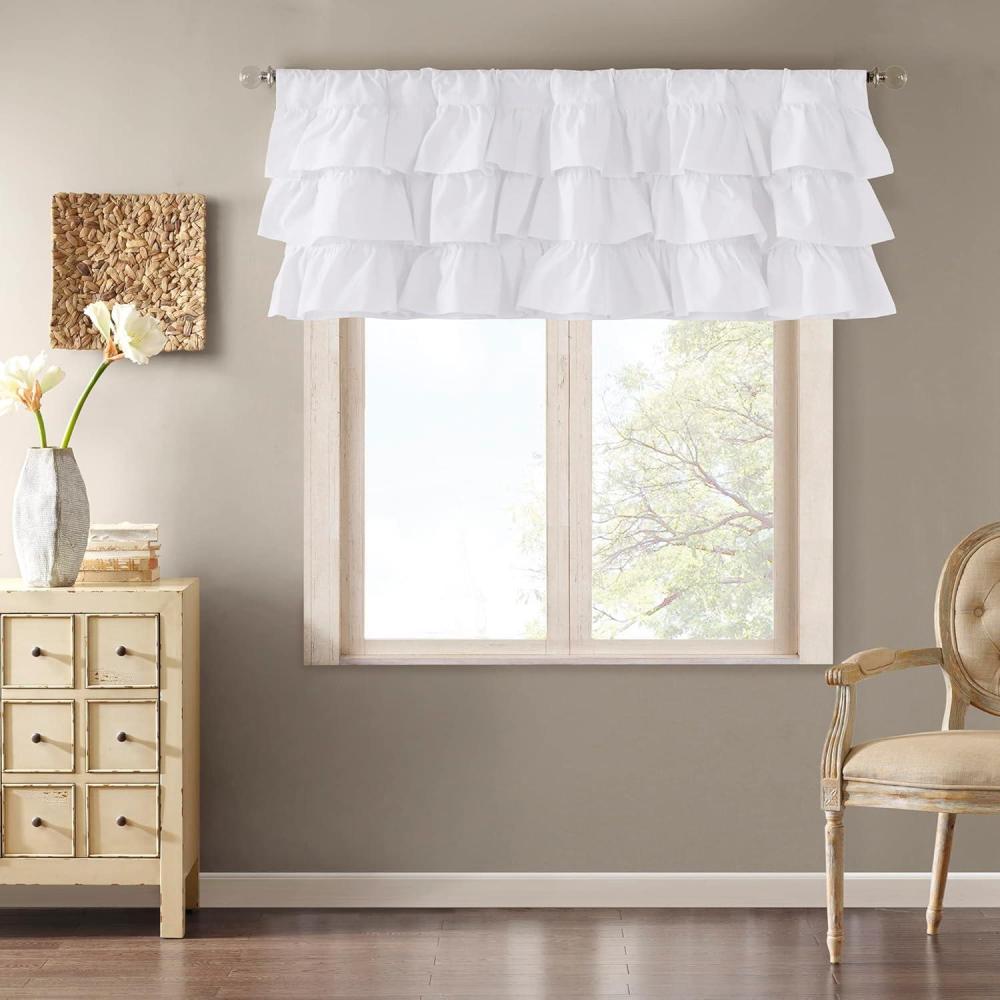 imageMadison Park Anna Oversized Ruffle Rod Pocket Valance Classic Vintage Cotton Valances for Window 50X18quot White50W x 18L Pack of 1