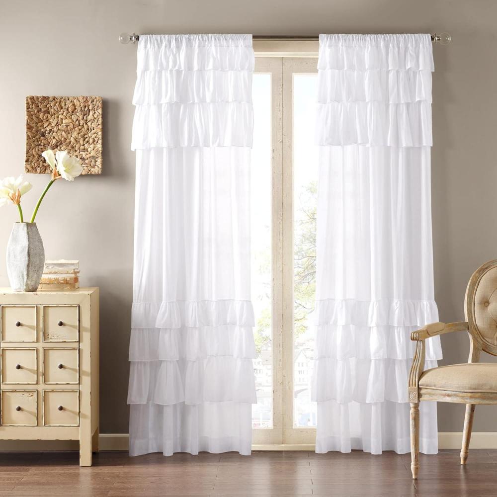 imageMadison Park Anna Oversized Ruffle Rod Pocket Valance Classic Vintage Cotton Valances for Window 50X18quot White50W x 63L Pack of 1