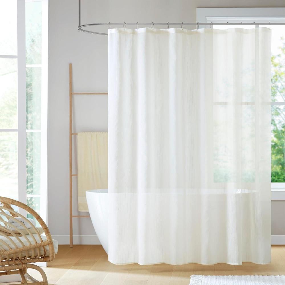 imageMadison Park Anna Sheers Shower Curtain Textured Striped Accent Design Modern MidCentury Bathroom Decor Machine Washable Fabric Privacy Screen 72x72 GreyIvory