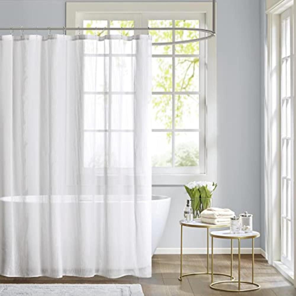 imageMadison Park Anna Sheers Shower Curtain Textured Striped Accent Design Modern MidCentury Bathroom Decor Machine Washable Fabric Privacy Screen 72x72 GreyWhite