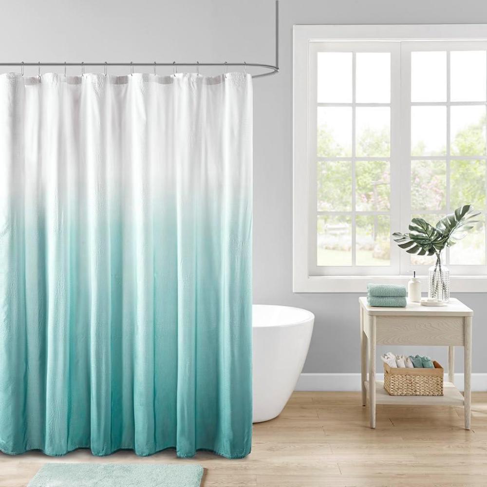 imageMadison Park Ara Shower Curtain Seersucker Design Ombre Print Modern Bathroom Decor Machine Washable Fabric Privacy Screen 72x72 TaupeAqua