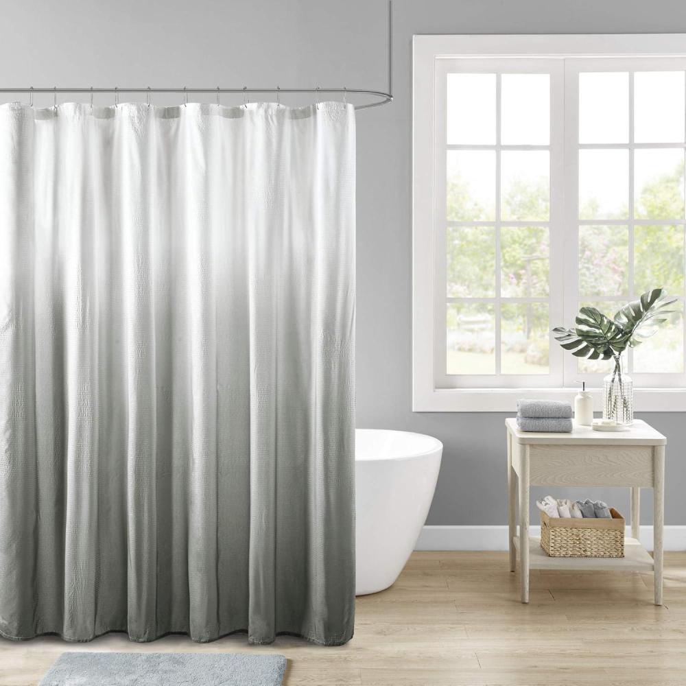 imageMadison Park Ara Shower Curtain Seersucker Design Ombre Print Modern Bathroom Decor Machine Washable Fabric Privacy Screen 72x72 TaupeGrey