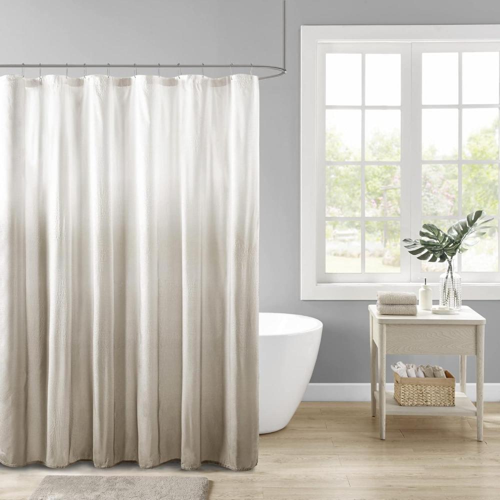 imageMadison Park Ara Shower Curtain Seersucker Design Ombre Print Modern Bathroom Decor Machine Washable Fabric Privacy Screen 72x72 TaupeTaupe