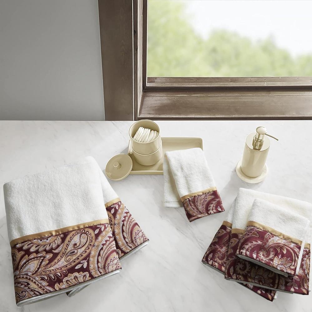 imageMadison Park Aubrey 100 Cotton Luxurious Bath Towel Set Highly Absorbent Quick Dry Jacquard Paisley Design Hotel ampamp Spa Quality for Bathroom Decor MultiSizes Navy 6 PieceBurgundy