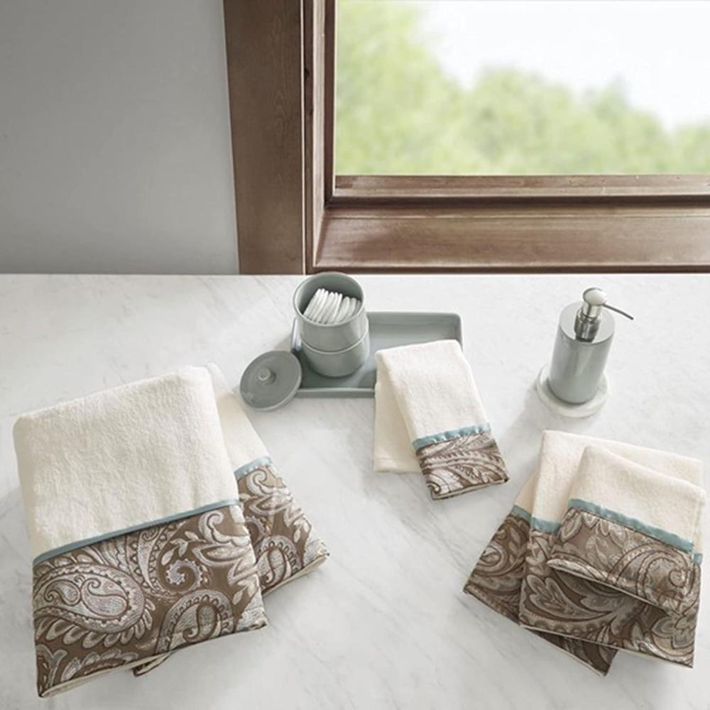 imageMadison Park Aubrey 100 Cotton Luxurious Bath Towel Set Highly Absorbent Quick Dry Jacquard Paisley Design Hotel ampamp Spa Quality for Bathroom Decor MultiSizes Navy 6 PieceBlueBrown