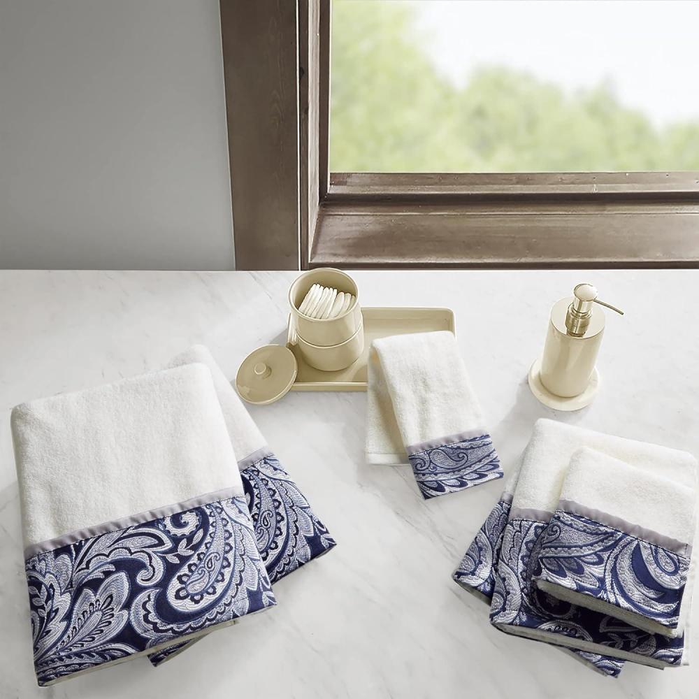imageMadison Park Aubrey 100 Cotton Luxurious Bath Towel Set Highly Absorbent Quick Dry Jacquard Paisley Design Hotel ampamp Spa Quality for Bathroom Decor MultiSizes Navy 6 PieceNavy