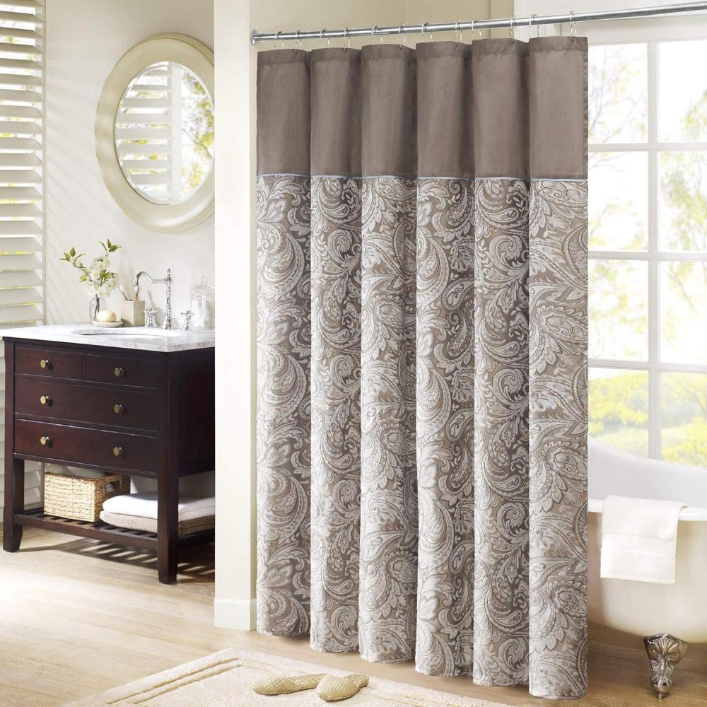imageMadison Park Aubrey Shower Curtain Paisley Jacquard Pieced Microfiber Faux Silk Modern Home Bathroom Decorations Bathtub Privacy Screen Decorative Bathroom 72quot x 72quot NavyBlue