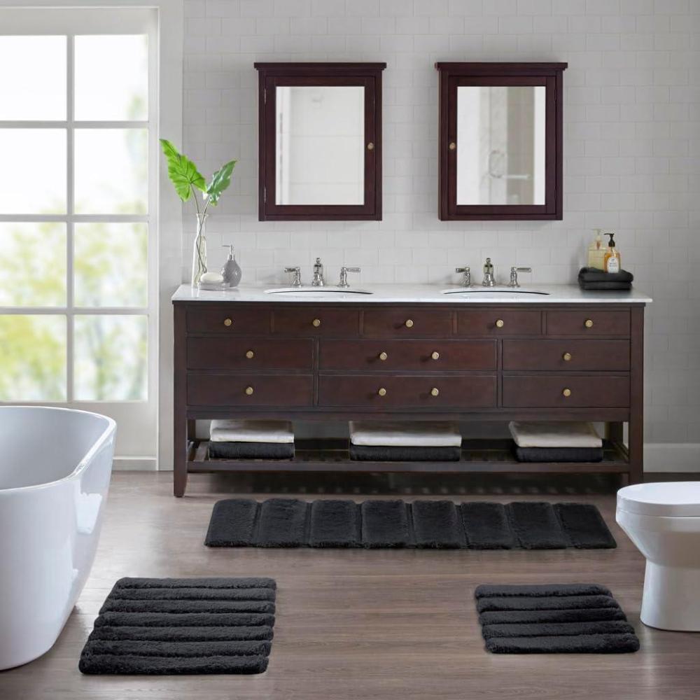 imageMadison Park Bath Rug Tufted Pearl Channel Bathroom Rug Soft Plush ampamp Absorbent Bath Matt for Bathroom Rubber Back NonSlip Thick Hotel Quality ampamp Machine Washable 24quot W x 58quot L Black 1 PieceBlack