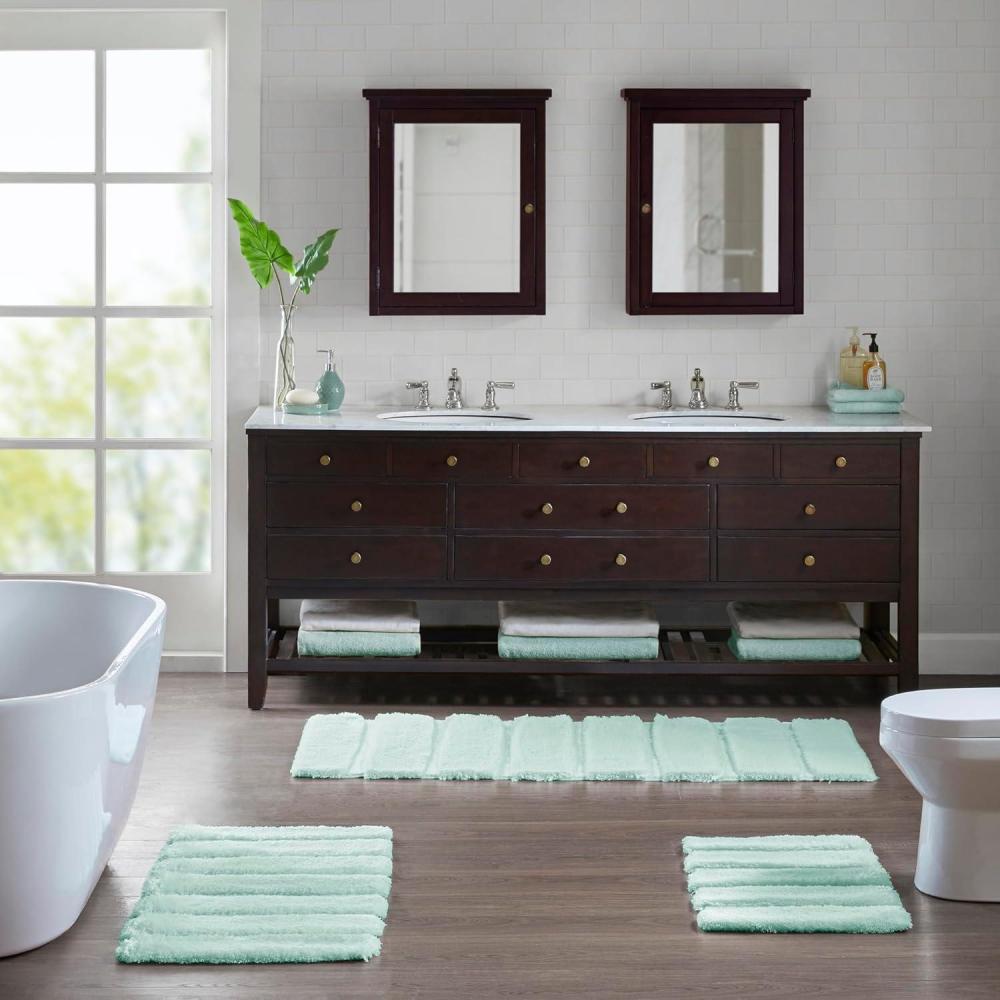 imageMadison Park Bath Rug Tufted Pearl Channel Bathroom Rug Soft Plush ampamp Absorbent Bath Matt for Bathroom Rubber Back NonSlip Thick Hotel Quality ampamp Machine Washable 24quot W x 58quot L Black 1 PieceSeafoam