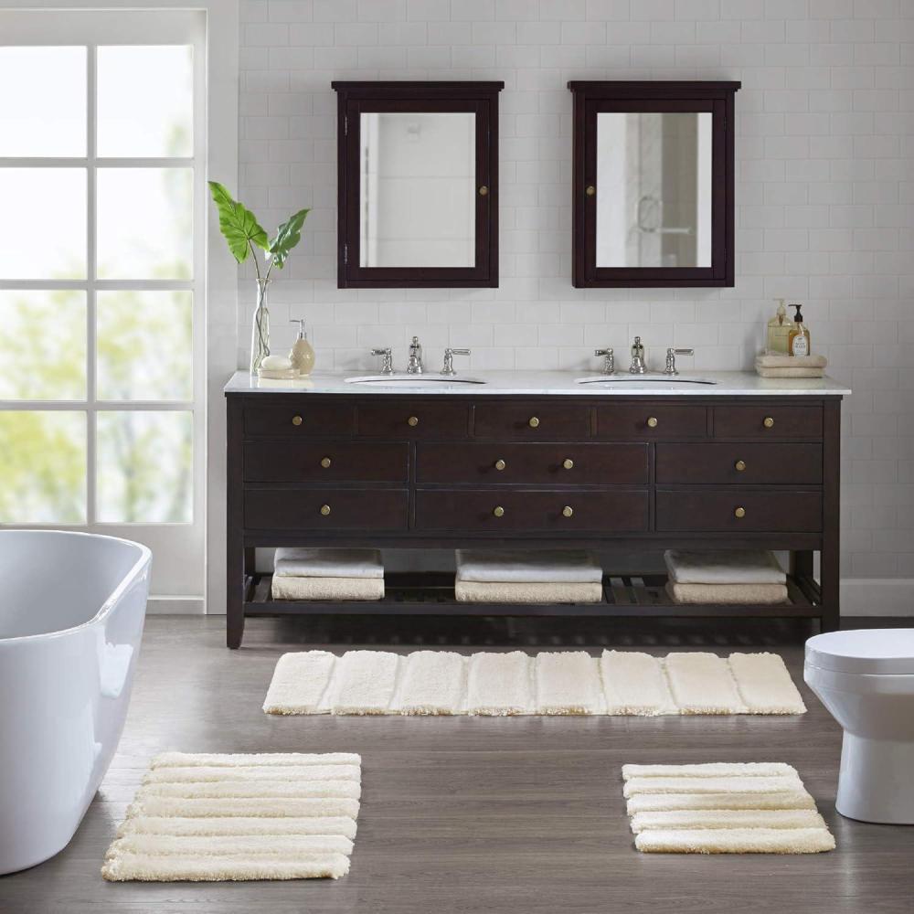 imageMadison Park Bath Rug Tufted Pearl Channel Bathroom Rug Soft Plush ampamp Absorbent Bath Matt for Bathroom Rubber Back NonSlip Thick Hotel Quality ampamp Machine Washable 24quot W x 58quot L Black 1 PieceWheat