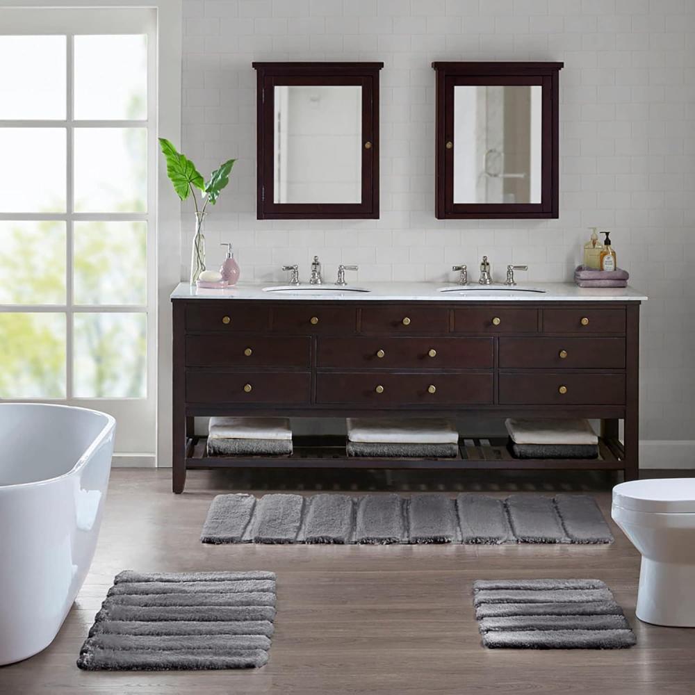 imageMadison Park Bath Rug Tufted Pearl Channel Bathroom Rug Soft Plush ampamp Absorbent Bath Matt for Bathroom Rubber Back NonSlip Thick Hotel Quality ampamp Machine Washable 24quot W x 58quot L Black 1 PieceGrey