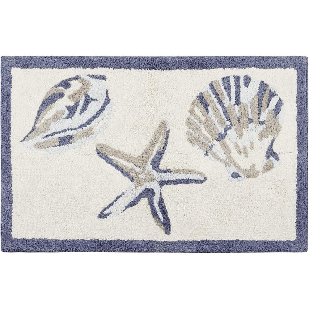 imageMadison Park Bayside 100 Cotton Tufted NonSlip Absorbent Ultra Soft Seashells Beach Style Bath Mat Bathroom Rugs 21X34quot Inches Blue 1 Piece21X34 Inches
