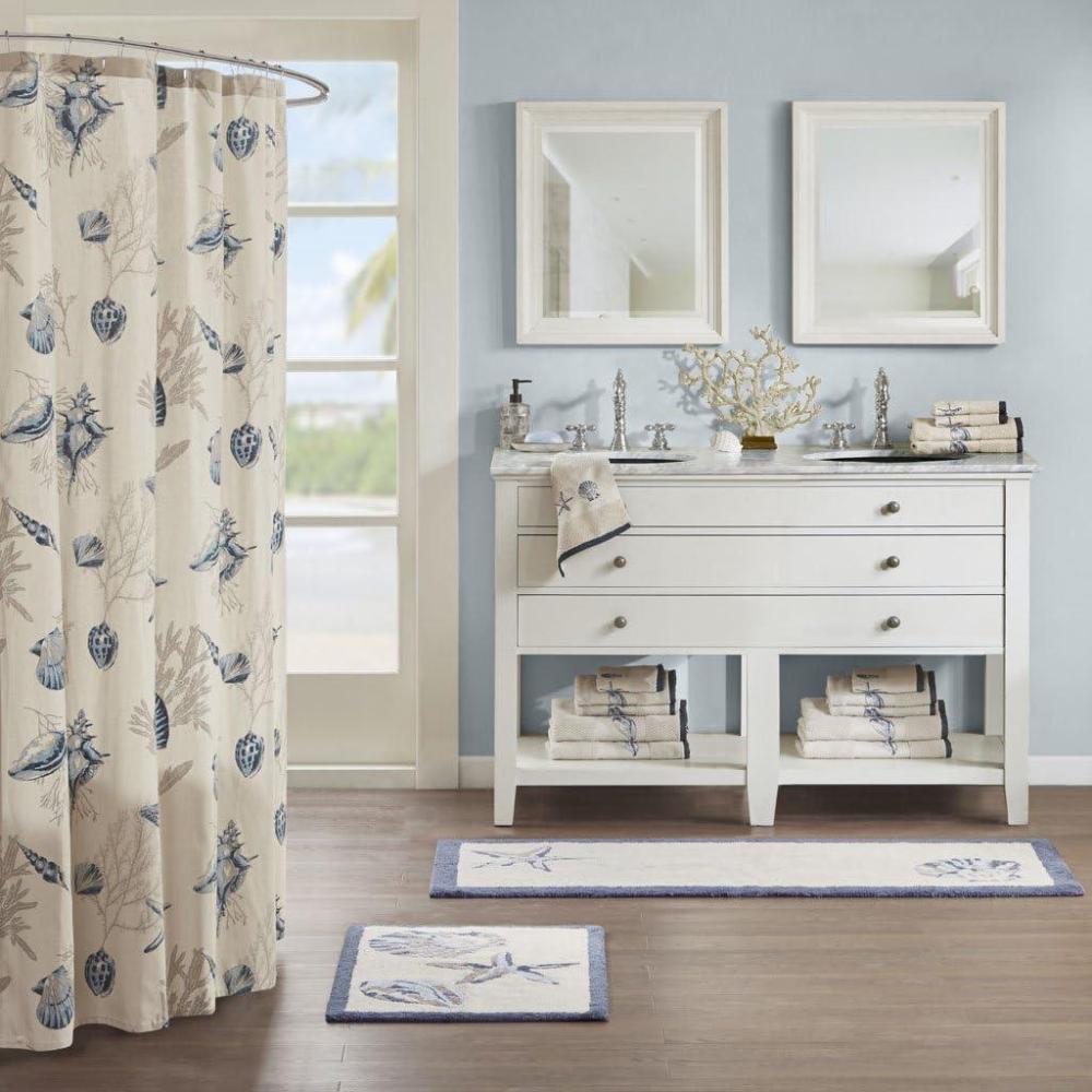 imageMadison Park Bayside 100 Cotton Tufted NonSlip Absorbent Ultra Soft Seashells Beach Style Bath Mat Bathroom Rugs 21X34quot Inches Blue 1 Piece24X60 Inches